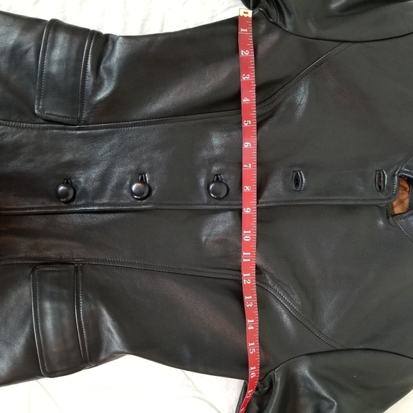 Peruvian Connection Sutton Place black leather jacket tab collar peplum NWOT 4 - Picture 8 of 11